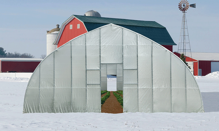 High-tunnel greenhouse on a farm in the winter