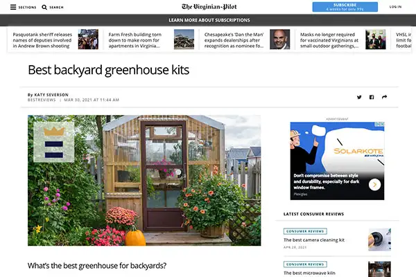 ShelterLogic featured in Virginia Pilot Best Backyard Greenhouse Kits