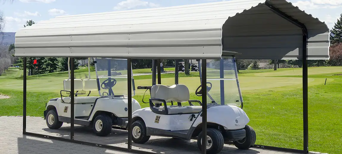 Arrow Carport with golf carts underneath