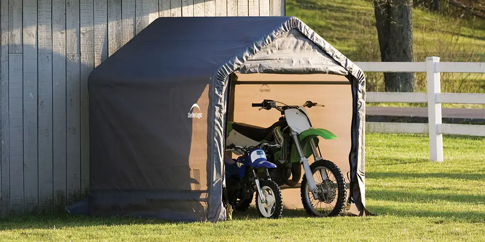 Portable Shed with a Dirt Bike