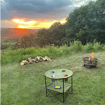 camp table in an open field