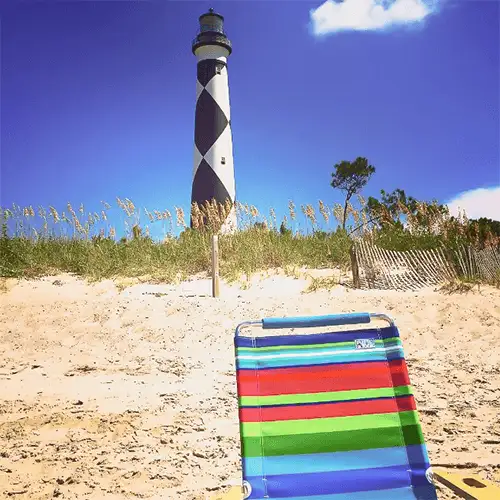 beach chair and lighthouse